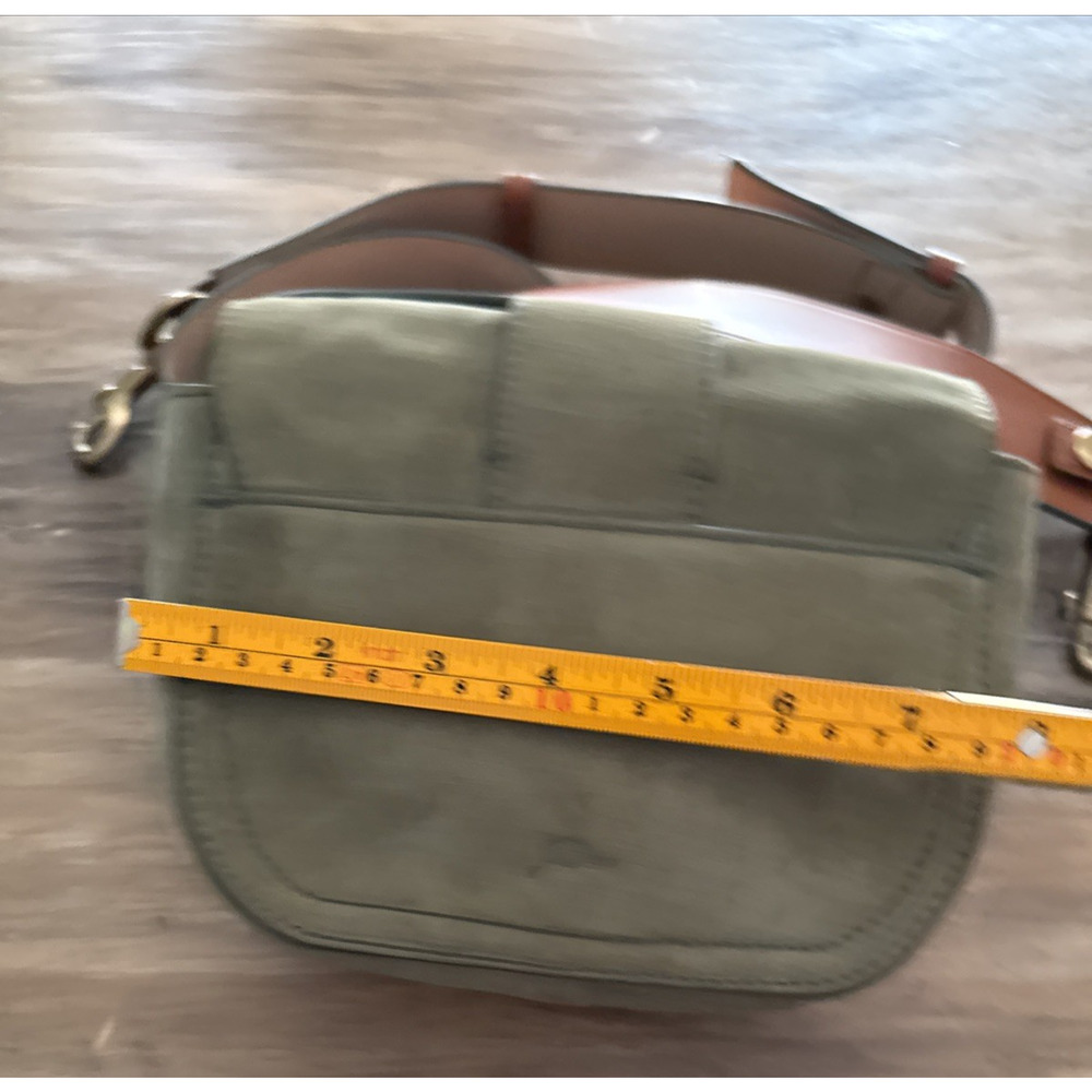 J.Crew Italian Suede Green Crossbody Bag Flap Magnetic Gold Buckle Brown Strap - Picture 3 of 7